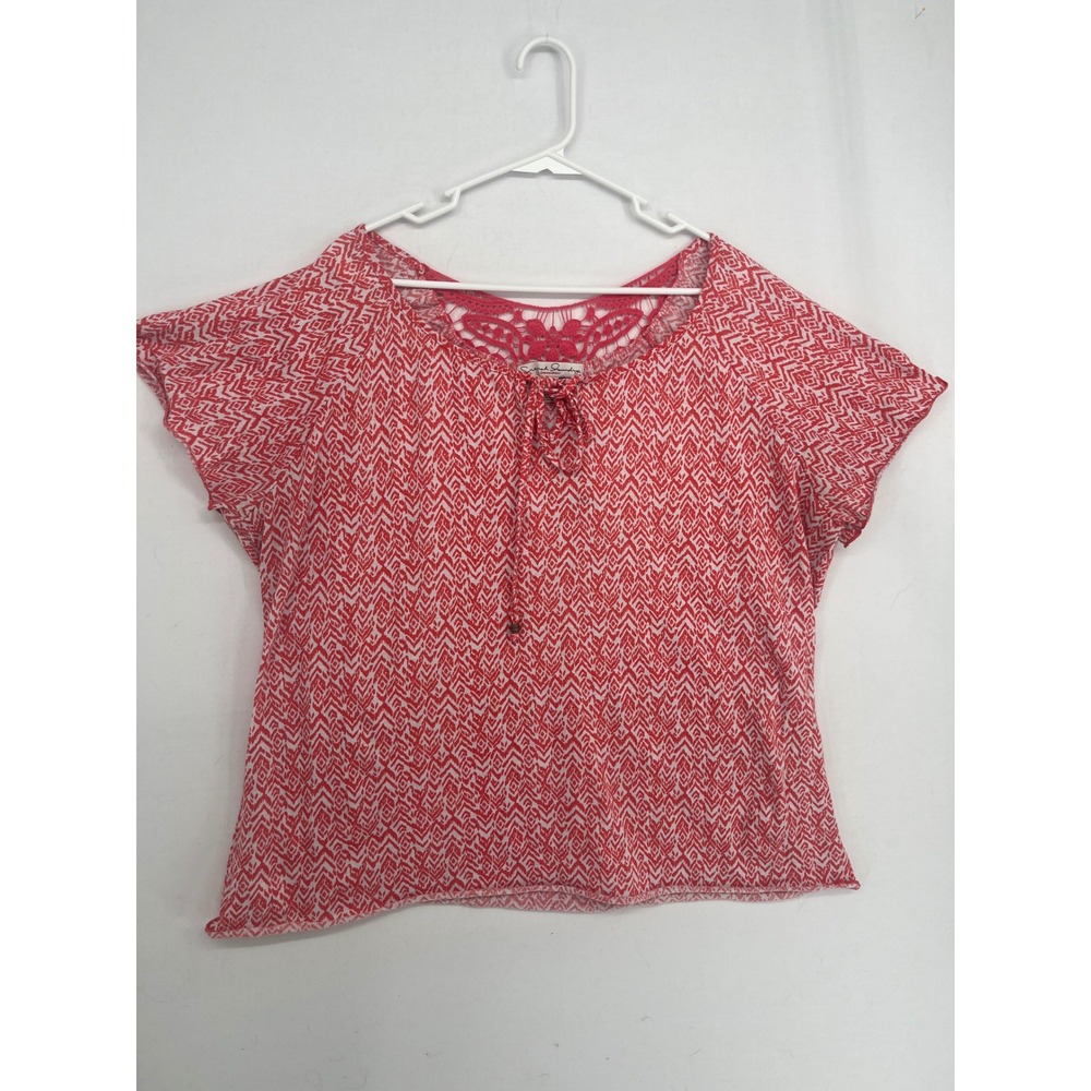French Laundry Woman Red White Chevron Crochet Lace Yoke Blouse Top Plus 18/20